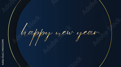 Happy new year golden letters on blue circle with golden border, vector art and illustration can use for landing page template ui web mobile app poster banner flyers