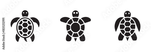 Set of black turtle icons on white background. vector turtle symbols, sea creature, marine animal concept