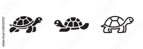 Set of three black turtle icons with varying designs, including a stylized side profile and a detailed outline