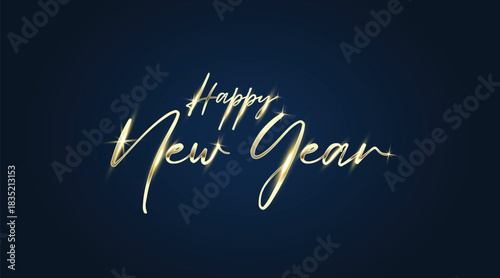 Happy new year shiny golden letters on blue background, vector art and illustration can use for landing page template ui web mobile app poster banner flyers