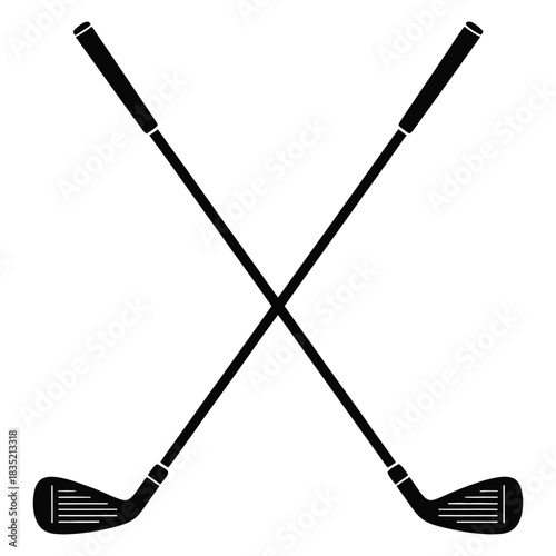 Classic Crossed Golf Clubs, a clean vector illustration featuring traditional golf club design, ideal for sports branding, golf course logos, tournament graphics, and leisure activity themes