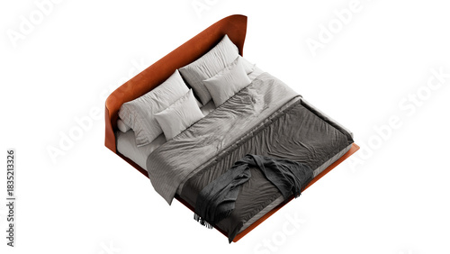 Foto Contemporary bed with comforter and pillows on an isolated background