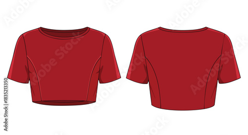 Crimson Cropped Top: Technical Fashion Drawing showcasing front and back views, suitable for apparel design and fashion industry reference material