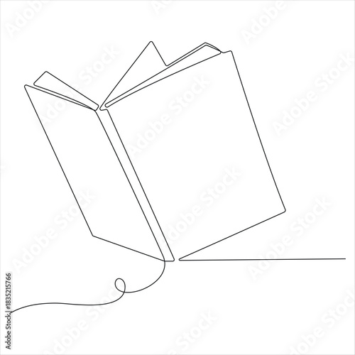 Open book one continuous line art isolated vector illustration