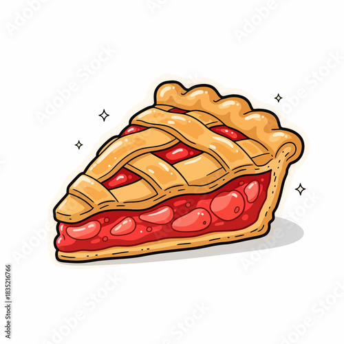 A cartoon slice of latticetop strawberry or cherry pie with a thick crust