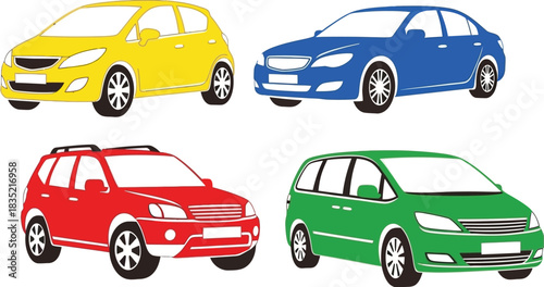 Colorful car vector illustration set hatchback sedan suv and minivan