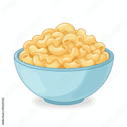 A light blue bowl filled to overflowing with creamy yellow macaroni and cheese