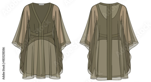 Conceptual fashion illustration showcasing a flowing garment with artistic detailing and a modern aesthetic