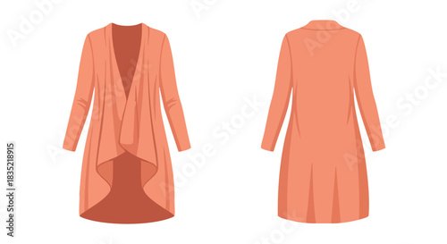 Elegant peach cardigan illustration showcasing front open drape and rear detail presenting a fashionable outerwear option for casual wear offering