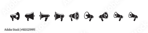 Set of megaphone vector icons collection for announcement and advertisement in black color illustration isolated