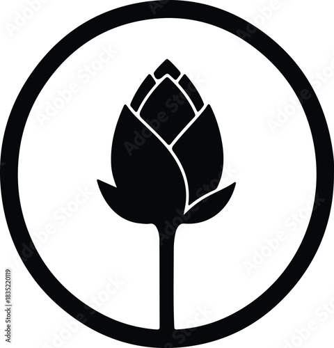 Illustration artichoke flower blossom in circle simple icon silhouette vector