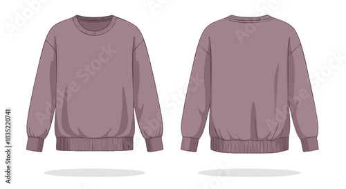 Flat Lay Illustration Featuring Front and Back Views of a Long Sleeved Casual Pullover for Fashion Design Ideas