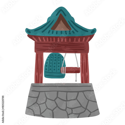 除夜の鐘　水彩風手描きベクターイラスト