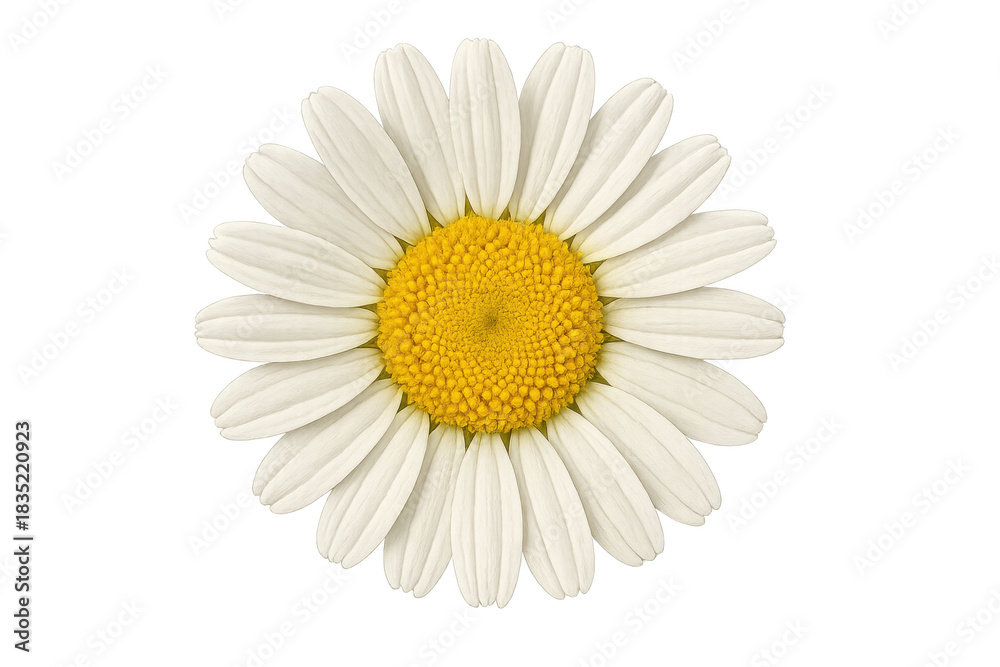 Fototapeta premium Daisy flower with white petals and yellow center on transparent background, symbolizing nature, springtime, and beauty