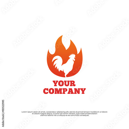 Minimal chicken logo infused with fire and bold red accents.