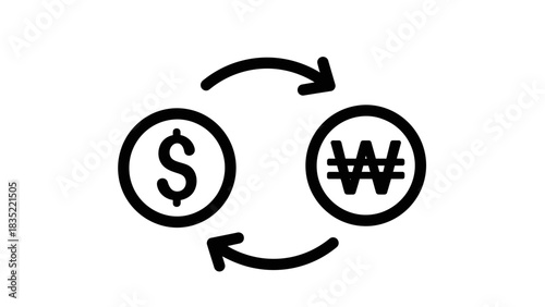 Currency Exchange Icon – Dollar to Won Money Conversion Symbol for Finance