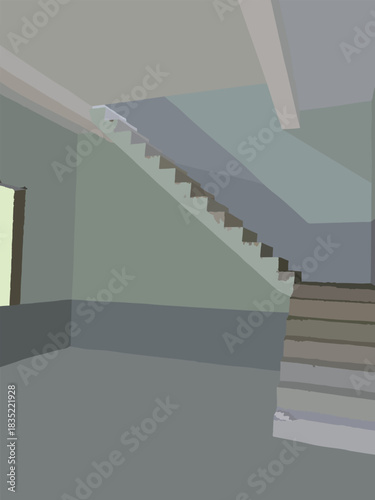A Lonely Staircase Inside a Bare Interior﻿