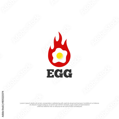 Flaming egg symbol perfect for spicy snack or street food identity.