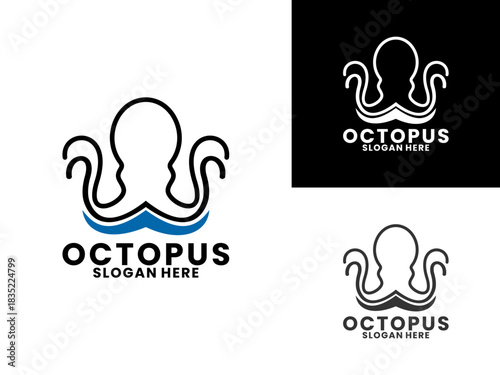 Octopus line with sea logo design vector. Creative simple octopus logo vector