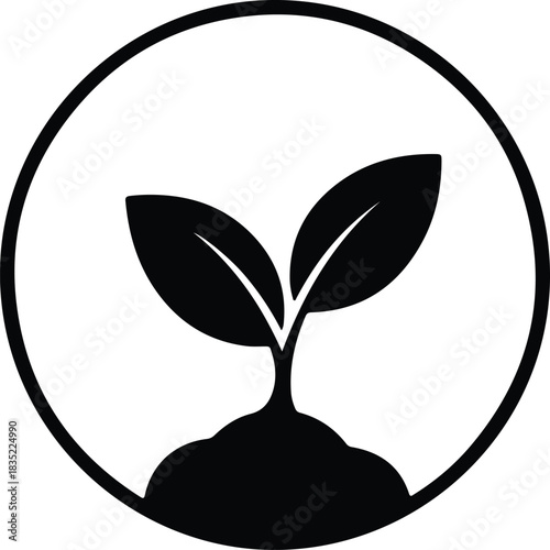 Illustration plant sprouting growing in soil circle frame silhouette vector