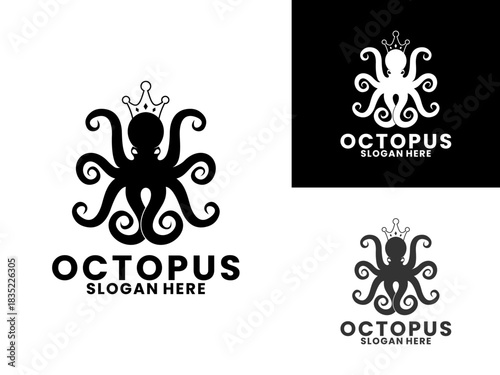 Octopus with crown logo design vector template. Octopus best logo design