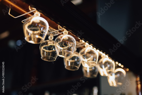 Hanging glasses on the bar