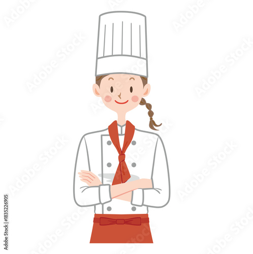 腕組みする女性シェフのイラスト　コック　パティシエ