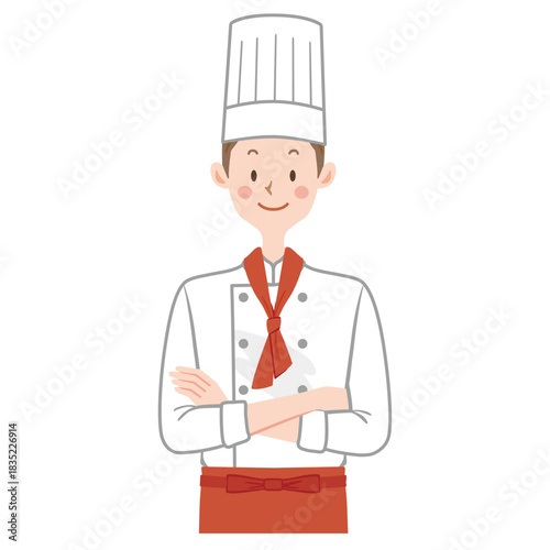 腕組みをするシェフのイラスト　コック　パティシエ
