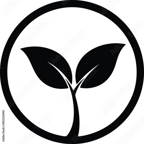 Illustration sprout logo in circle black and white silhouette vector