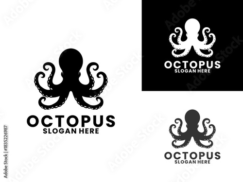 Octopus silhouette cool illustration logo design vector template