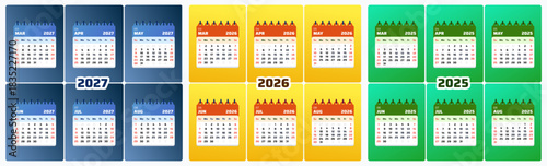 August 2027 Calendar. February March April June July August 2025 Planner Template, Minimal April 2026 Monthly Sheet. Simple flat vector artwork