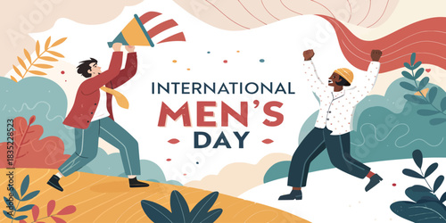 Celebrating international men's day with diverse men in a festive and colorful illustration