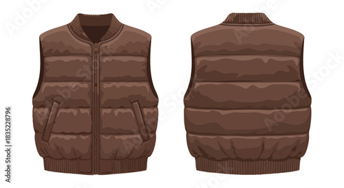 Brown Padded Vest Apparel Mockup showcasing Front and Back Details for garment design and presentation, ideal for product visualization and catalog
