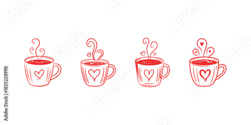 Coffee cup with heart steam drink illustration art set