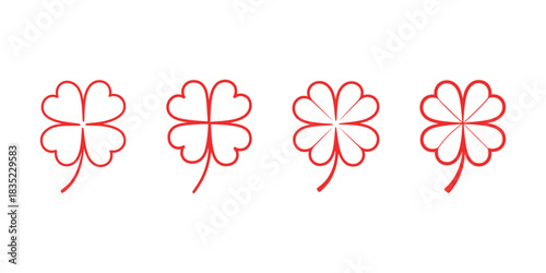 Four leaf clover outline set red color isolated on white