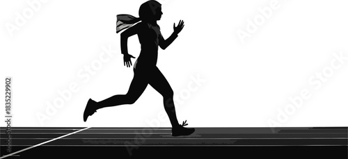Silhouette of a woman wearing a hijab running