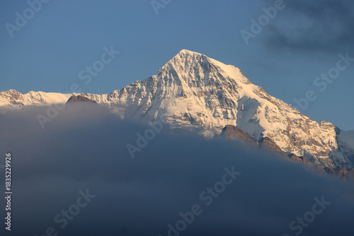 Blickfang über den Wolken; Der Mönch im warmen Abendlicht (Blick aus dem Tal bei Wilderswil)