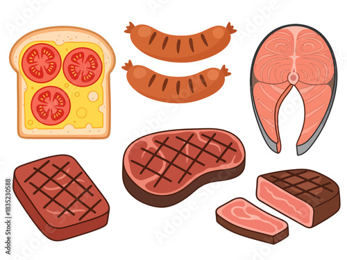  Grilled meat, fish and toast set   food, meat, steak, grilled, fish