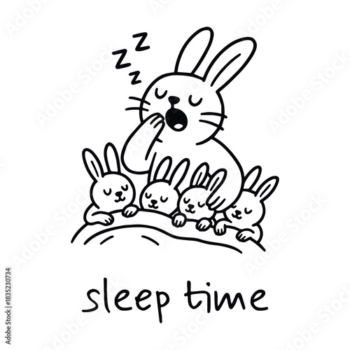 Sleeping rabbits in peaceful bedtime embrace, vector illustration