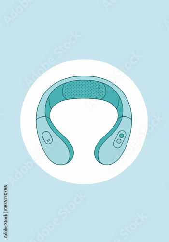 Neck massager flat design icon. Vertical graphic of a wellness device for pain relief. Medical equipment for therapy and relaxation