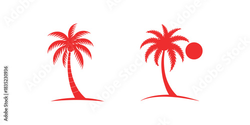 Tropical red palm tree vector icon summer beach silhouette