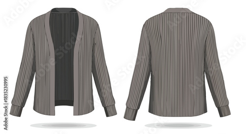 Grey Knit Cardigan Front and Back View Illustrative Fashion Garment Render Design Visual