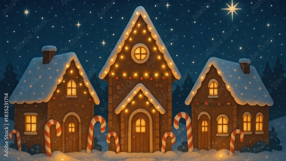 Fototapeta premium Cozy winter gingerbread village desktop wallpaper
