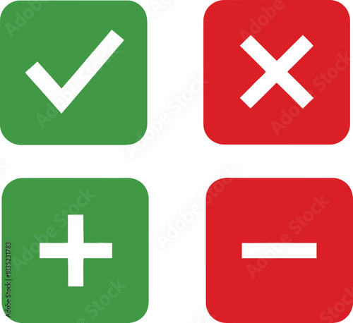 Addition Substraction Multiplication Division Green Red Icons on White Backdrop