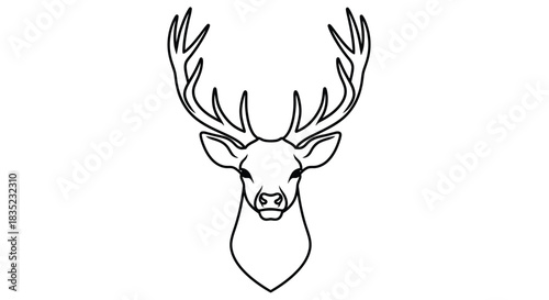 Detailed line art illustration of a majestic deer head with large antlers