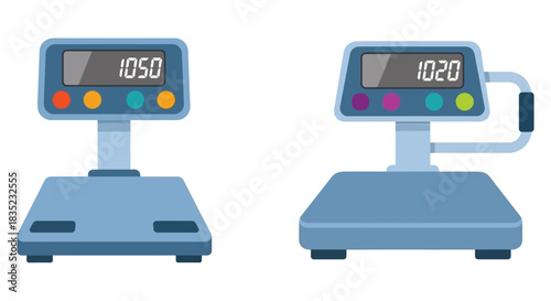Two digital kitchen scales displaying weight measurements on led screens