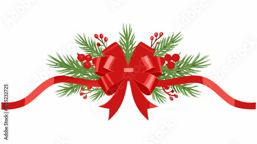 Festive red bow with pine branches and berries decoration