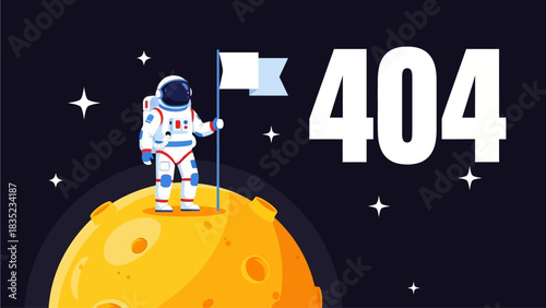 Astronaut on the Moon with 404 Error Message, Space Exploration Theme
