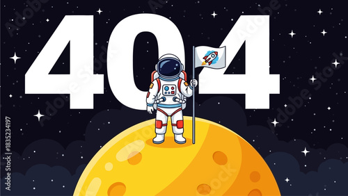 Astronaut on the Moon with 404 Error Message, Space Exploration Theme