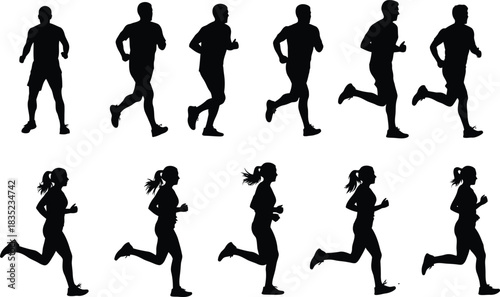 Silhouetted runners a diverse group of male and female athletes